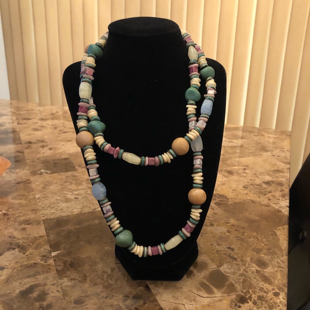 Long beaded necklace.